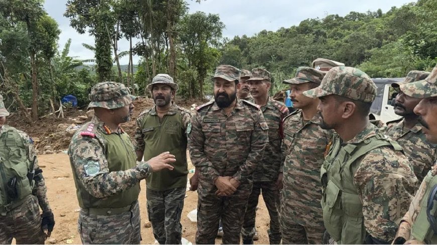 Mohanlal visit Wayanad : ஆர்மி ஆபிஸராக மாறிய மோகன்லால்... ராணுவ உடையில் வயநாடு விசிட்!